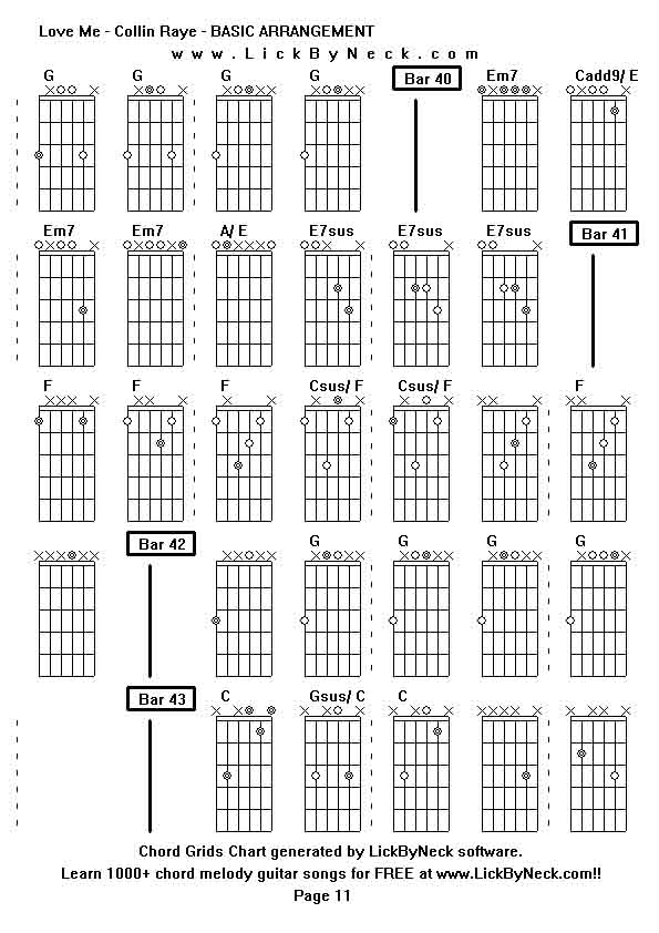 Chord Grids Chart of chord melody fingerstyle guitar song-Love Me - Collin Raye - BASIC ARRANGEMENT,generated by LickByNeck software.